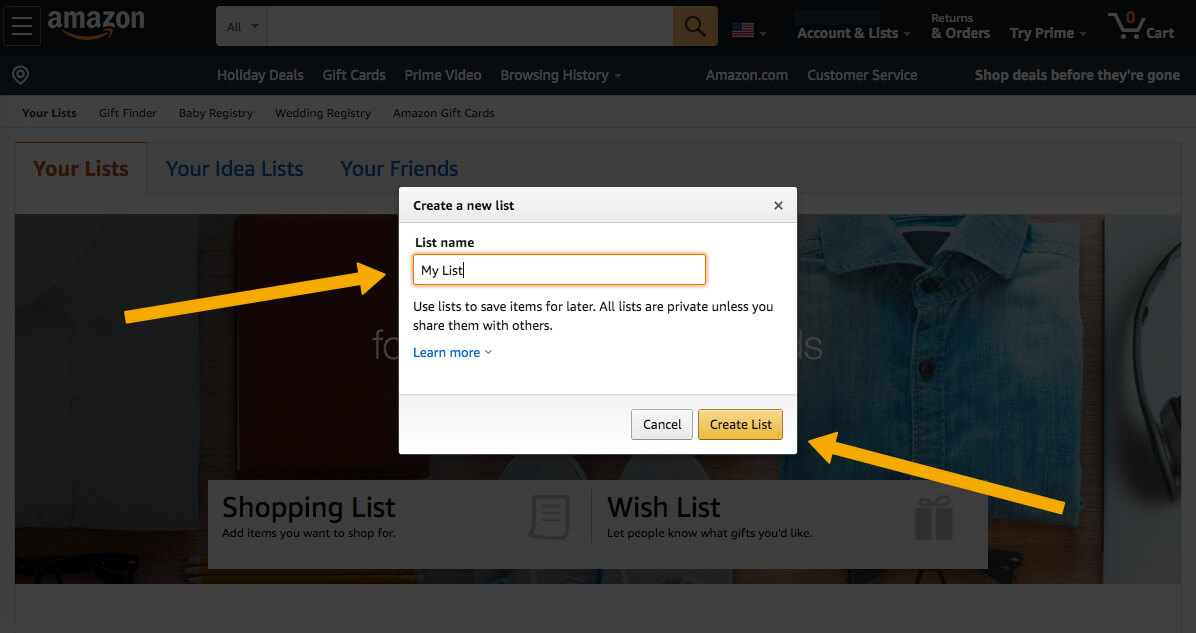 Create an Amazon Wish List name 