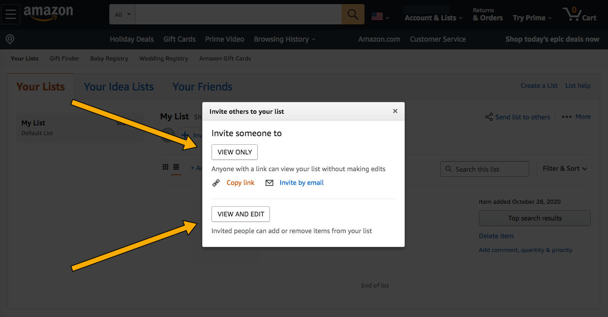 Amazon Wish List View Invite 