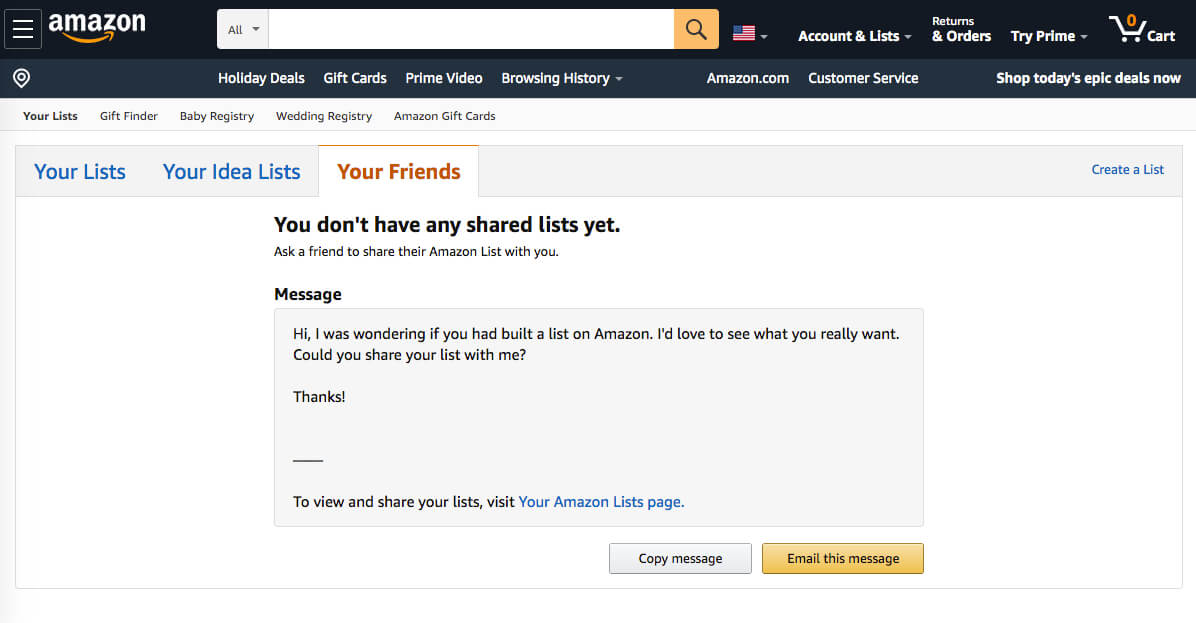 Amazon Wish List Outreach message